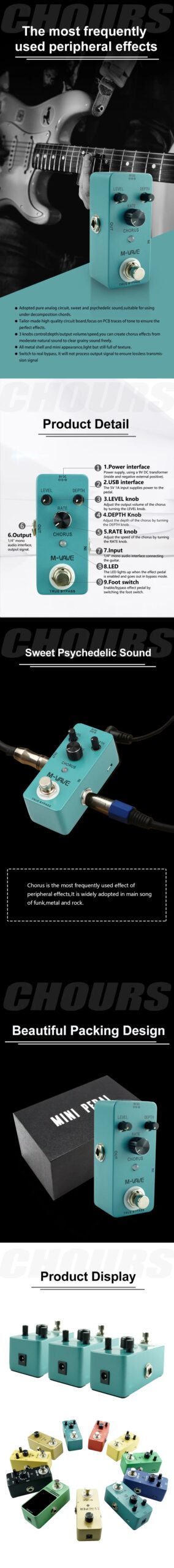 M-VAVE CHORUS Guitar Pedal Analog Chorus Effects True Bypass Pedal Full Metal Shell Chorus Volume/ Depth/ Speed Control Pedal