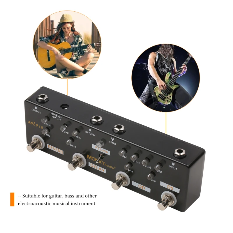 MOSKY Audio SOL918 5-in-1 Multi Effect Pedal Combined Effect Guitar Pedal True Bypass Multi-in-one Combined Effect