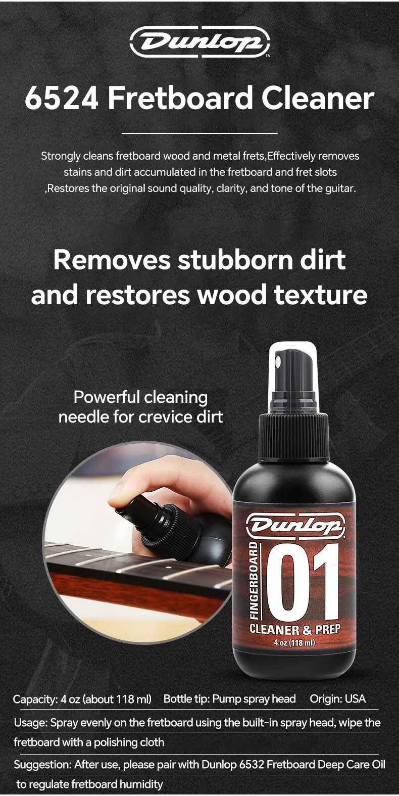 Dunlop Acoustic Guitar Frets Fretboard 65 Lemon Oil For Fingerboard Care 02 Deep Conditioner Body Clear  Plam Wax string oil