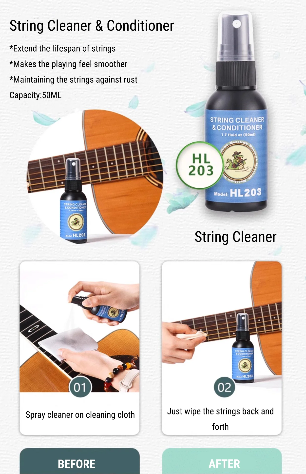 Guitar Cleaning All IN ONE Kit fretboard Lemon Oil Polish String Cleaner Guitar string winder for Guitar Cleaning Maintenance