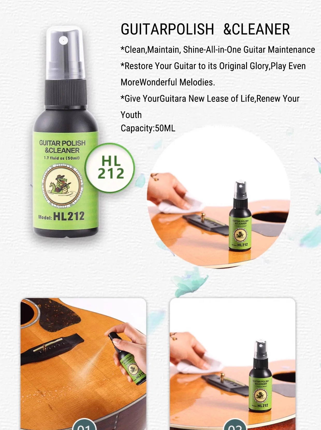 Guitar Cleaning All IN ONE Kit fretboard Lemon Oil Polish String Cleaner Guitar string winder for Guitar Cleaning Maintenance