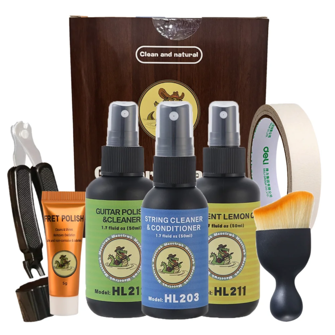 Guitar Cleaning All IN ONE Kit fretboard Lemon Oil Polish String Cleaner Guitar string winder for Guitar Cleaning Maintenance
