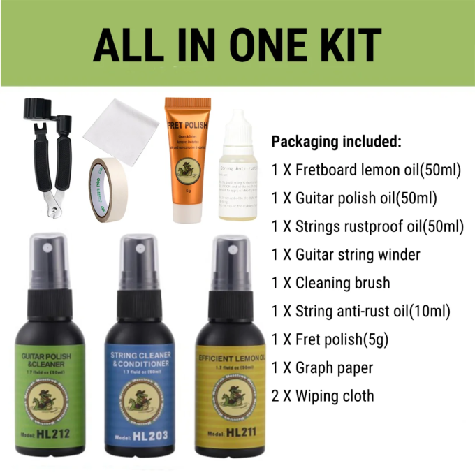 Guitar Cleaning All IN ONE Kit fretboard Lemon Oil Polish String Cleaner Guitar string winder for Guitar Cleaning Maintenance - Image 6