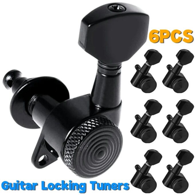 6Pcs Guitar String Pegs Black Locking Tuners Sealed Machine Heads Tuners for Acoustic Or Electric Guitar