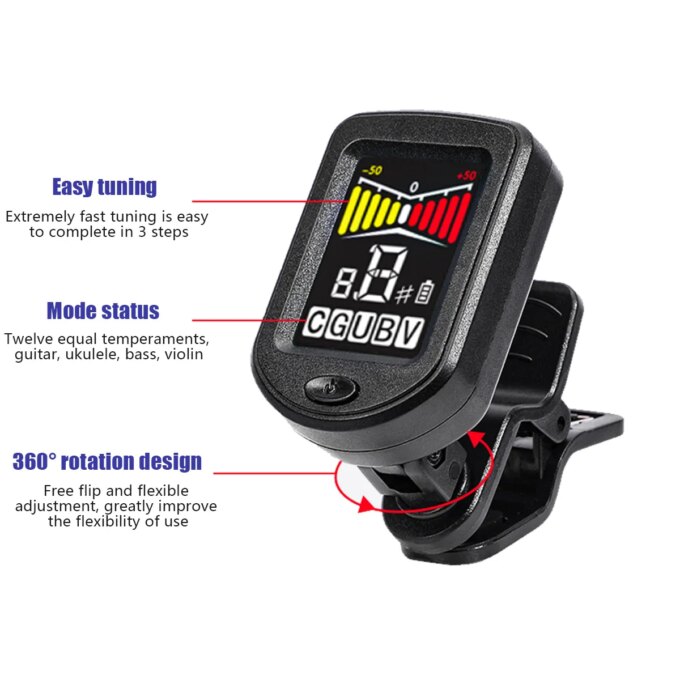 Electronic Clip-On Digital Guitar Tuner Colorful LCD Screen for Violin Bass Ukulele Chromatic Tuning Modes Bass - Image 2