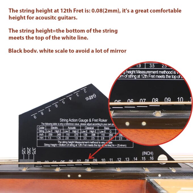Guitar String Action Gauge Black Triangle Electric Guitar Leveling Gauge String Height Fret Rocker 1mm Thickness Stainless Steel - Image 5