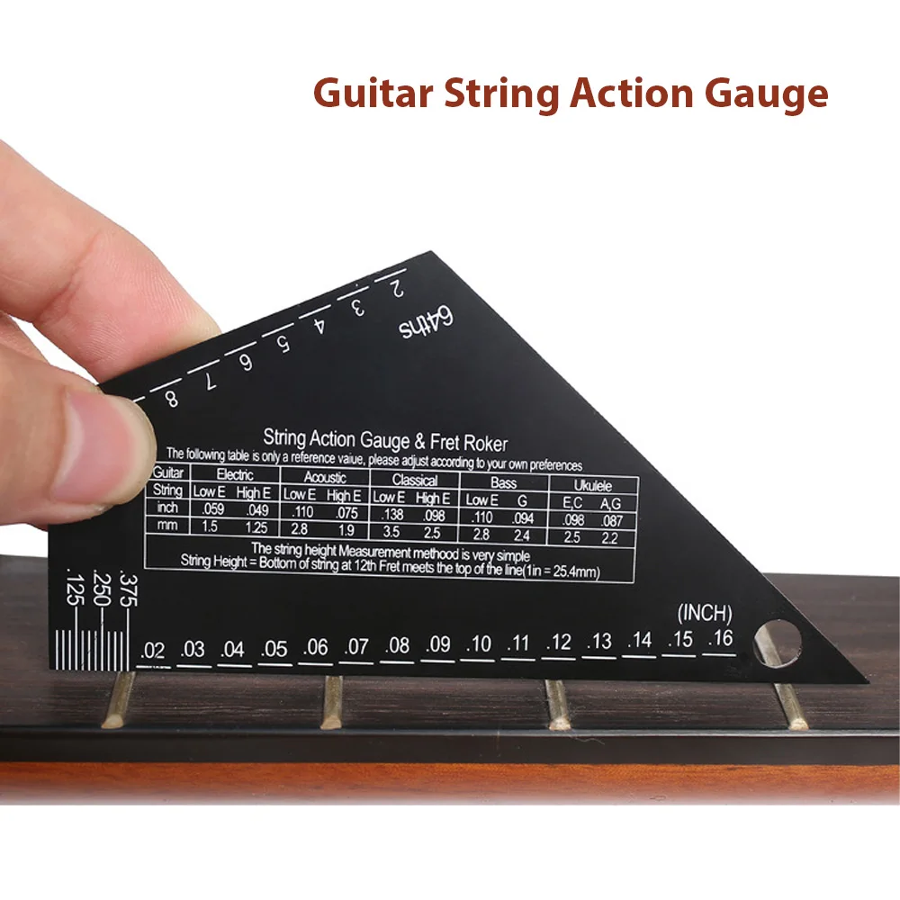 Guitar String Action Gauge Black Triangle Electric Guitar Leveling Gauge String Height Fret Rocker 1mm Thickness Stainless Steel