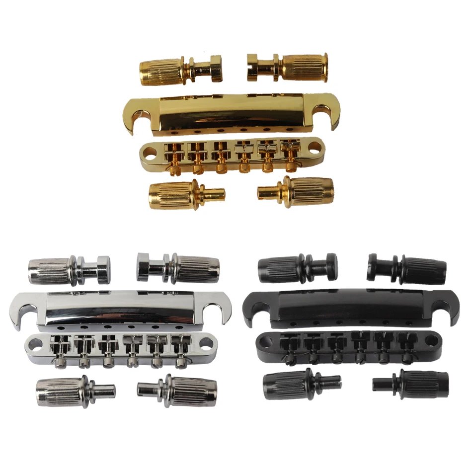 1 Set of 6 Strings Guitar Tune-O-matic Bridge and Tailpiece with Posts for LP Electric Guitar 1 Set of 6 Strings Guitar Tune-O-matic Bridge and Tailpiece with Posts for LP Electric Guitar