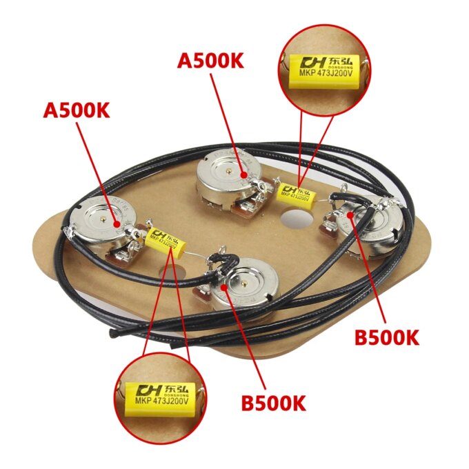 NEW 2T2V Prewired Wiring Harness Kit 500K 3-Way Switch for LP Electric Guitar - Image 4