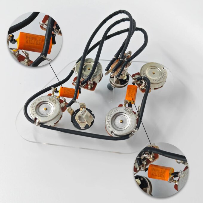 PHRILM 2T2V SG Electric Guitar Pre-Wired Harness Kit with Individual Switches, Audio Output Jack, 500KPot for SG Type Guitars - Image 2