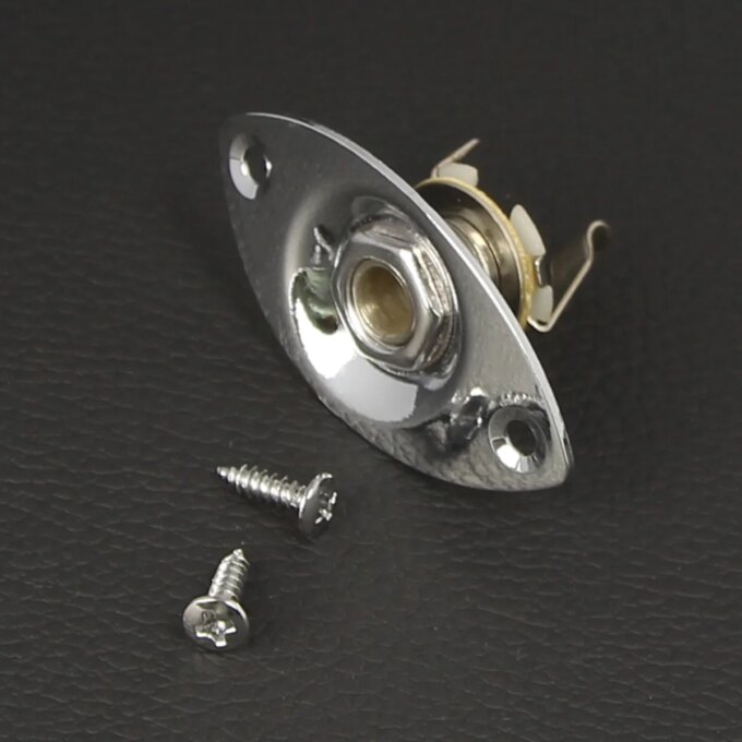 FLEOR 1PCS Oval Guitar Output Jack Socket 1/4'' 6.35mm Mono Jack for Electric Guitar, Chrome/Black - Image 2