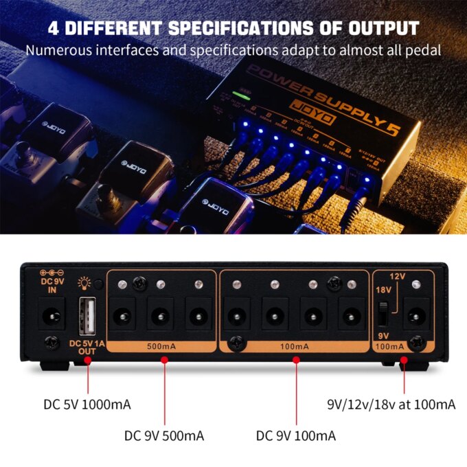 JOYO JP-05 Guitar Effect Pedal Power Supply Rechargeable 4400mAh Battery 8 Isolated DC Outputs 9V 12V 18V Guitar Effect Power - Image 5