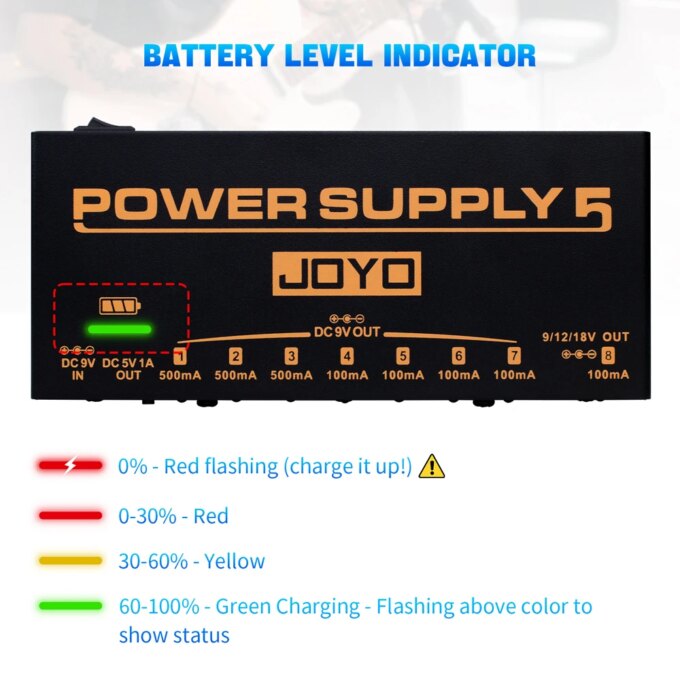 JOYO JP-05 Guitar Effect Pedal Power Supply Rechargeable 4400mAh Battery 8 Isolated DC Outputs 9V 12V 18V Guitar Effect Power - Image 2