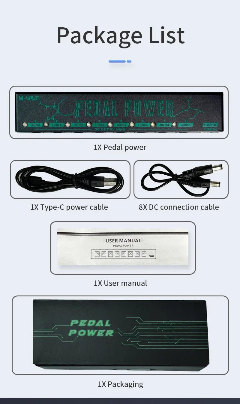 M-VAVE PEDAL POWER Electric Guitar Effect Pedal Power Supply 10 Isolated DC Outputs For 9V Effect Pedal Guitar Accessories Parts M-VAVE PEDAL POWER Electric Guitar Effect Pedal Power Supply 10 Isolated DC Outputs For 9V Effect Pedal Guitar Accessories Parts