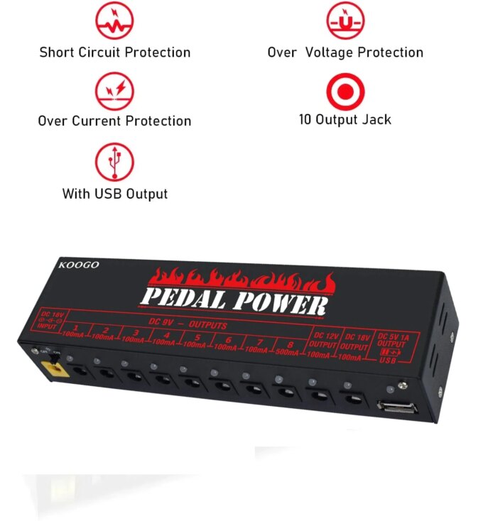Koogo Guitar Effects Pedal Power Supply 10 Isolated DC Source Output 1USB 5V Port  Effector Power Supply  9V 12V 18V PedalBoard - Image 5