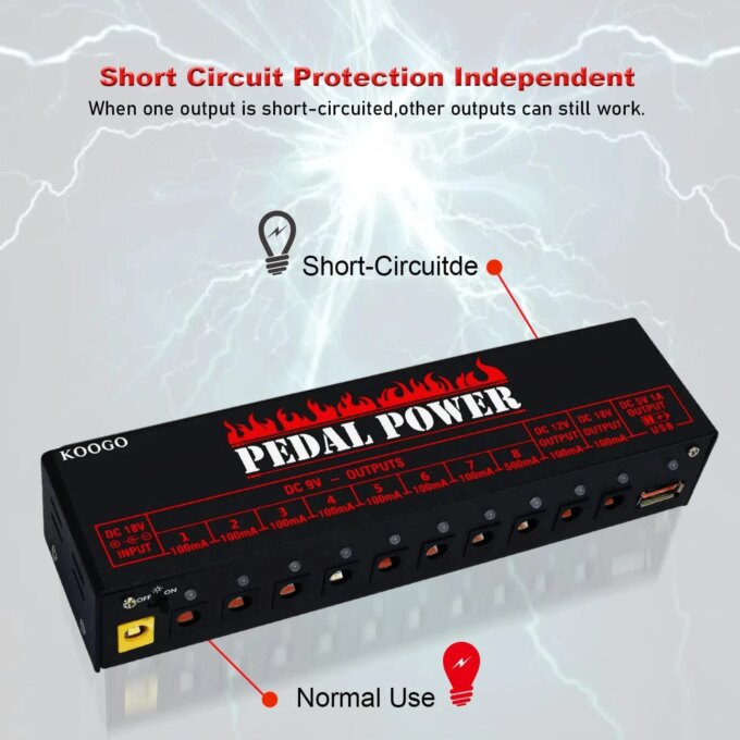 Koogo Guitar Effects Pedal Power Supply 10 Isolated DC Source Output 1USB 5V Port  Effector Power Supply  9V 12V 18V PedalBoard - Image 4