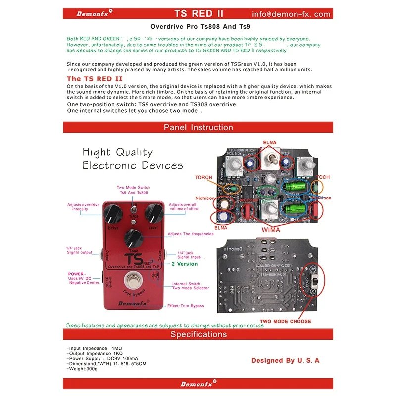 NEW Demonfx High Quality Guitar Bass Effect Pedal Overdrive Distortion Compressor Delay Chorus AutoWah Pedal