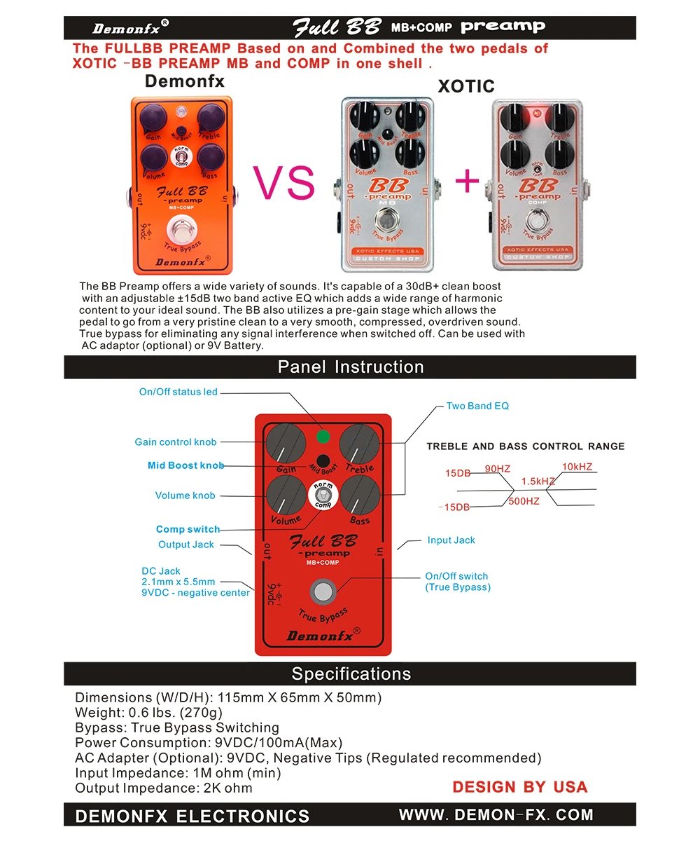 NEW Demonfx High Quality Guitar Bass Effect Pedal Overdrive Distortion Compressor Delay Chorus AutoWah Pedal