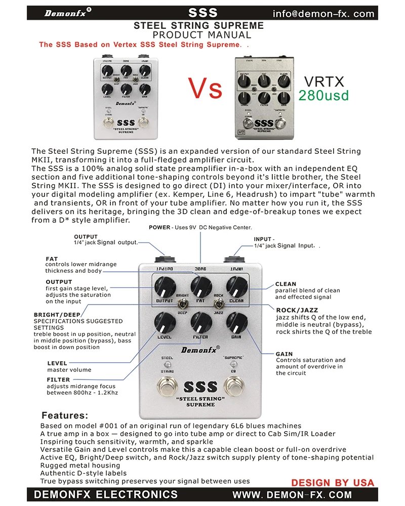 NEW Demonfx High Quality Guitar Bass Effect Pedal Overdrive Distortion Compressor Delay Chorus AutoWah Pedal