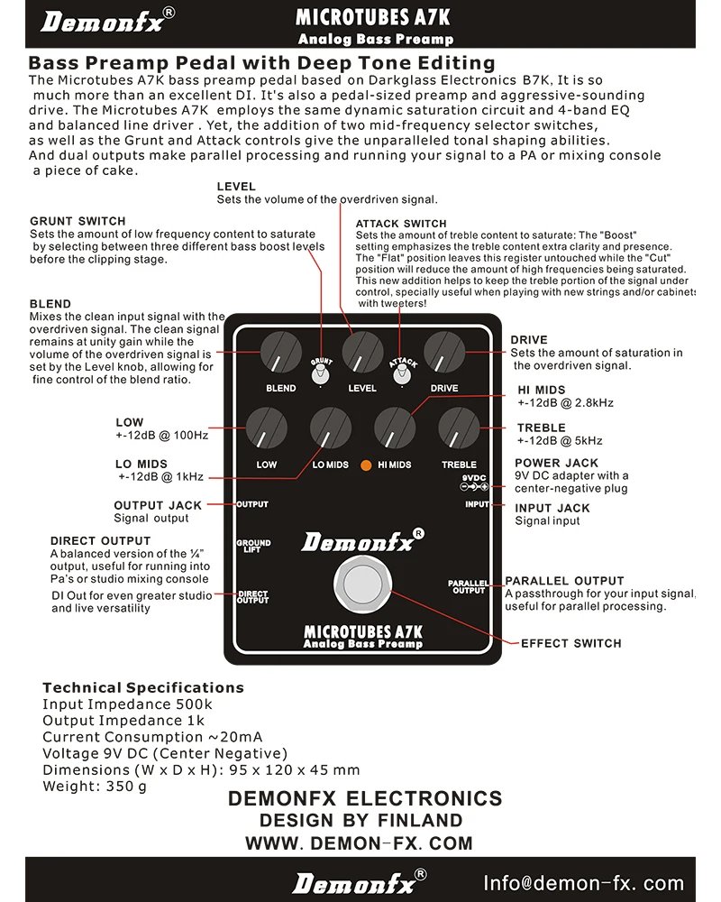 NEW Demonfx High Quality Guitar Bass Effect Pedal Overdrive Distortion Compressor Delay Chorus AutoWah Pedal