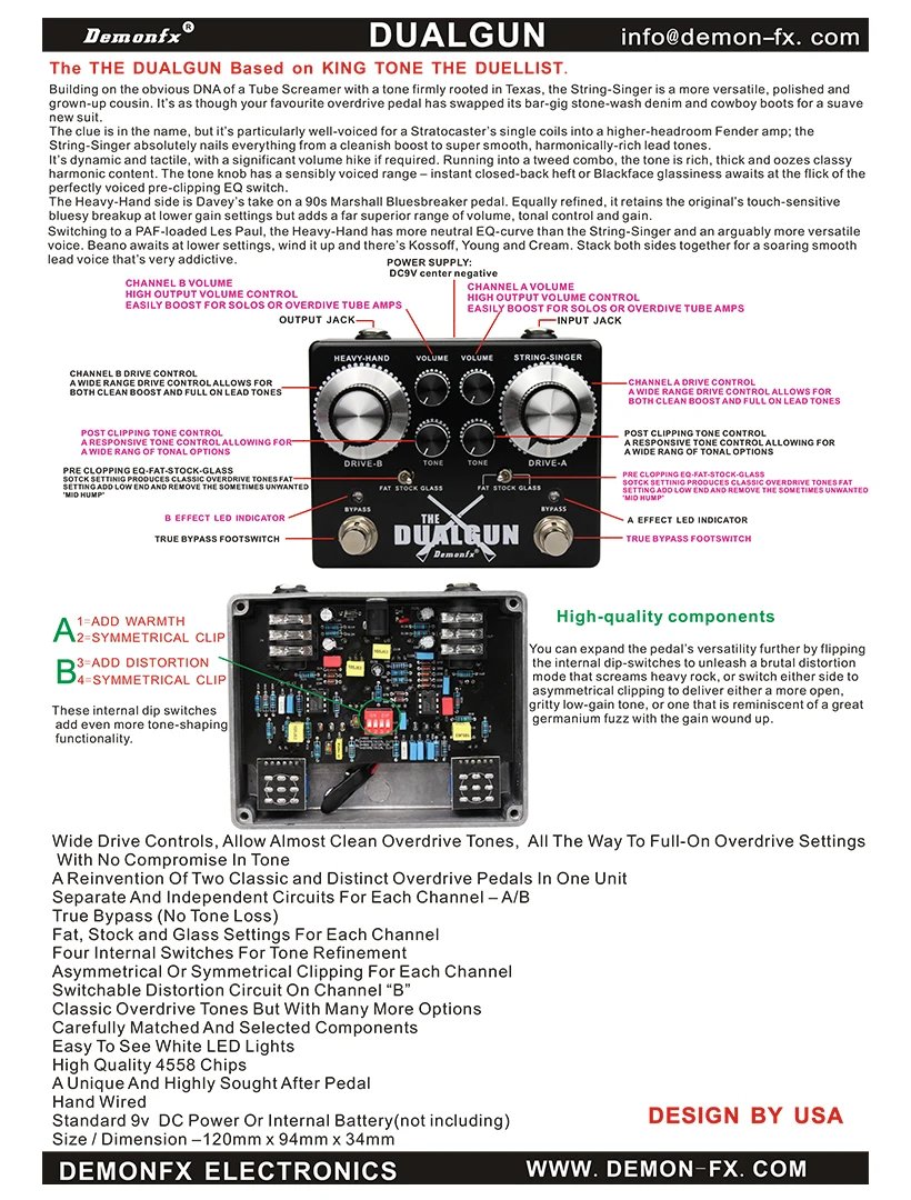NEW Demonfx High Quality Guitar Bass Effect Pedal Overdrive Distortion Compressor Delay Chorus AutoWah Pedal