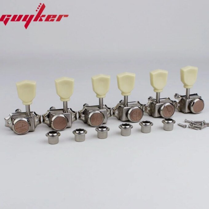 1 Set GUYKER Cream Handle Locking String Vintage Deluxe Electric Guitar Machine Heads Tuners Chrome 3R3L Tuning Pegs - Image 2