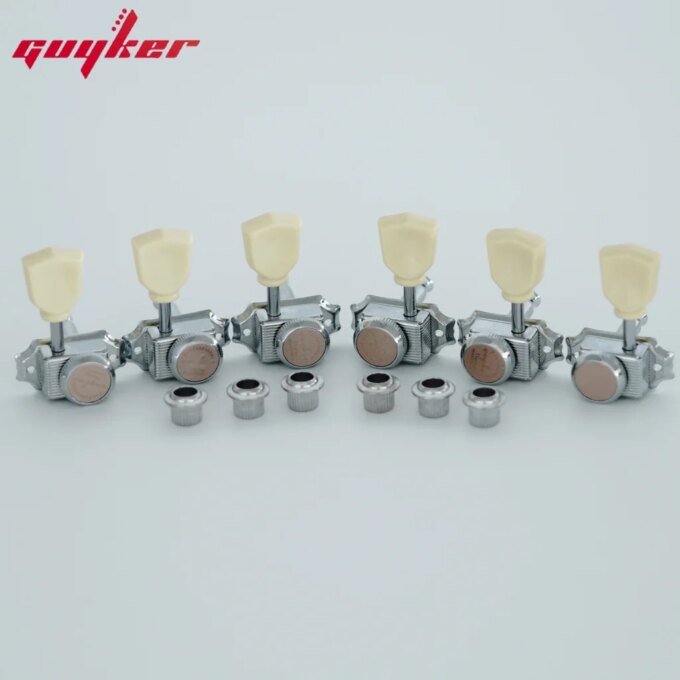 1 Set GUYKER Cream Handle Locking String Vintage Deluxe Electric Guitar Machine Heads Tuners Chrome 3R3L Tuning Pegs - Image 4