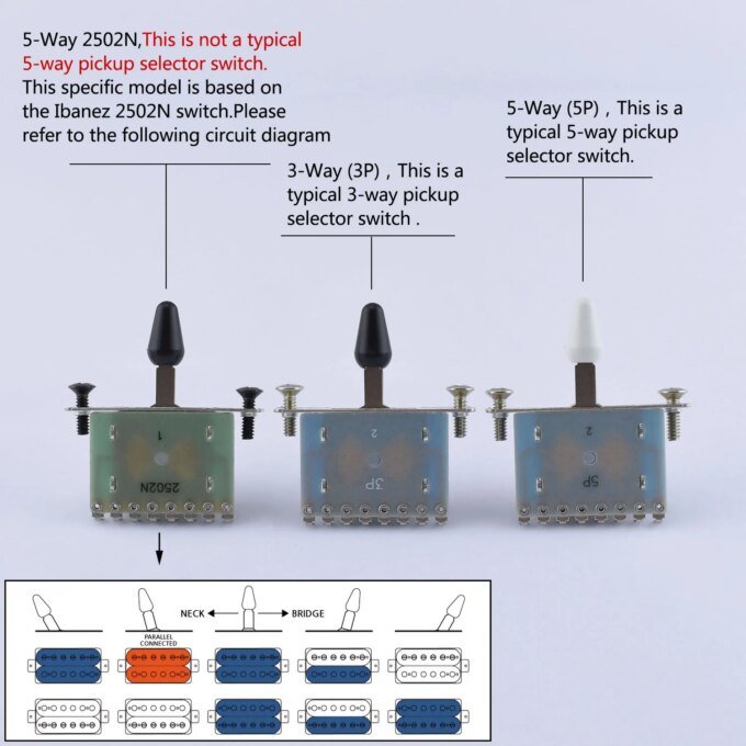 【Made in Korea】Genuine Alpha Electric Guitar Pickup Selector Switch 5-Way / 3-Way / 2502N - Image 2