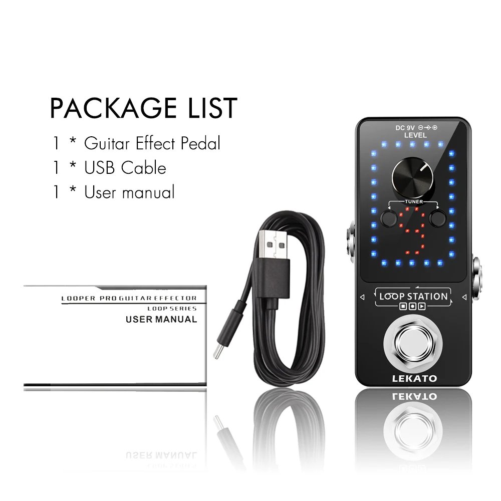 LEKATO Guitar Effect Pedal Looper 9 Loops 40 Minutes Recording Time Loop Station with Tuner Overdub Guitar Looper Musical Sports