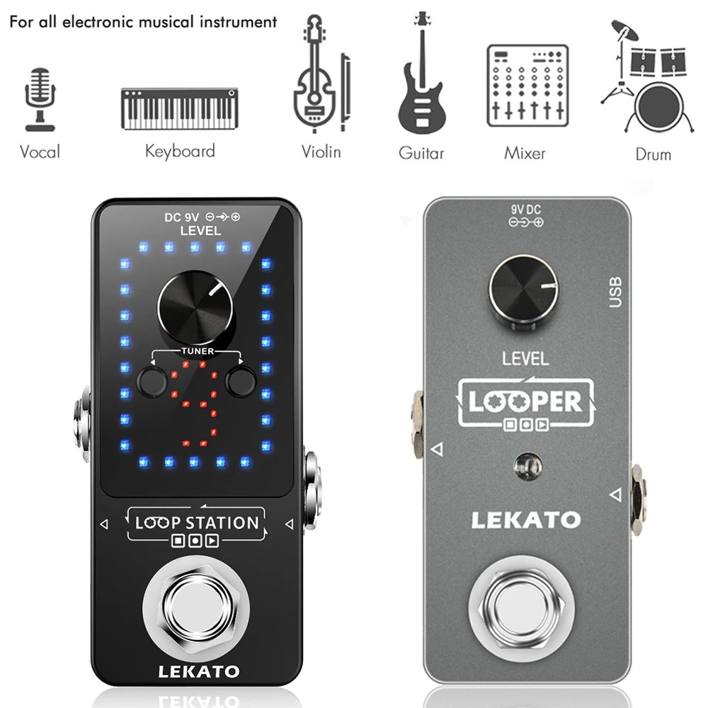 LEKATO Guitar Effect Pedal Looper 9 Loops 40 Minutes Recording Time Loop Station with Tuner Overdub Guitar Looper Musical Sports