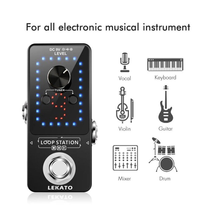 LEKATO Guitar Effect Pedal Looper 9 Loops 40 Minutes Recording Time Loop Station with Tuner Overdub Guitar Looper Musical Sports - Image 4