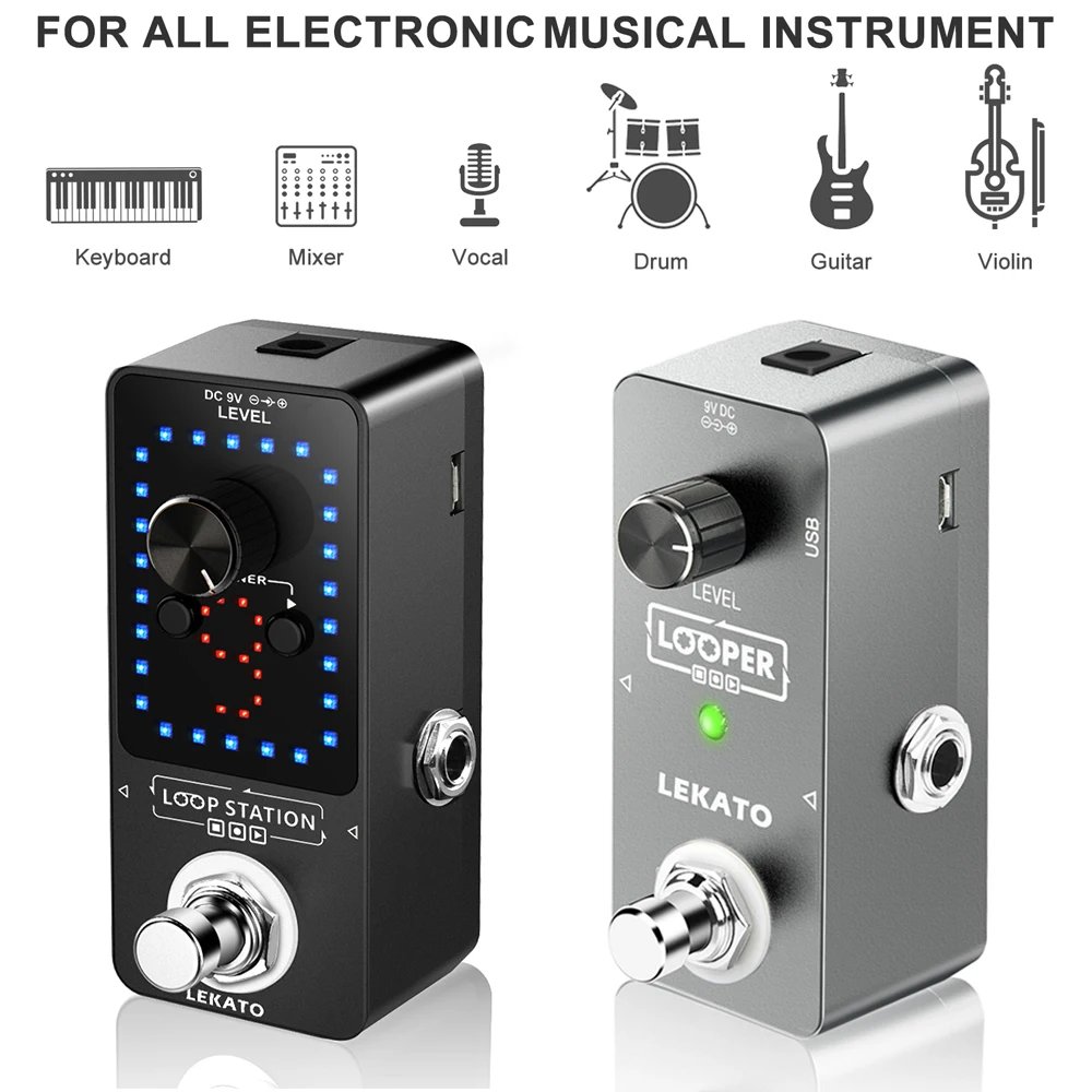 LEKATO Guitar Effect Pedal Looper 9 Loops 40 Minutes Recording Time Loop Station with Tuner Overdub Guitar Looper Musical Sports