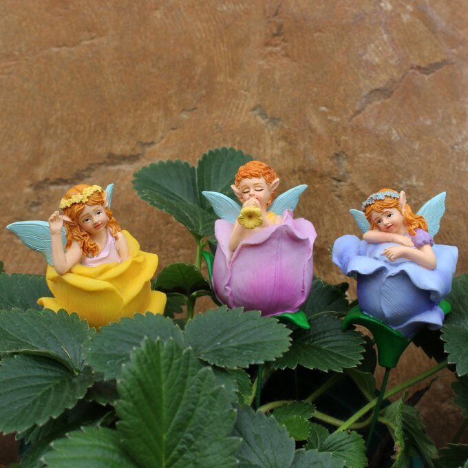 Set of Three Flower Bud Fairy Resin Plugins, Fairy Garden Accessories, Outdoor and Indoor Flowerpot Decoration, Perfect Gift - Image 2