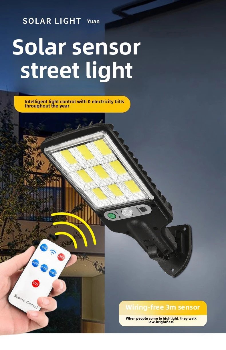 Solar garden lamp, outdoor wall lighting lamp, super bright human body sensor remote control waterproof small street lamp