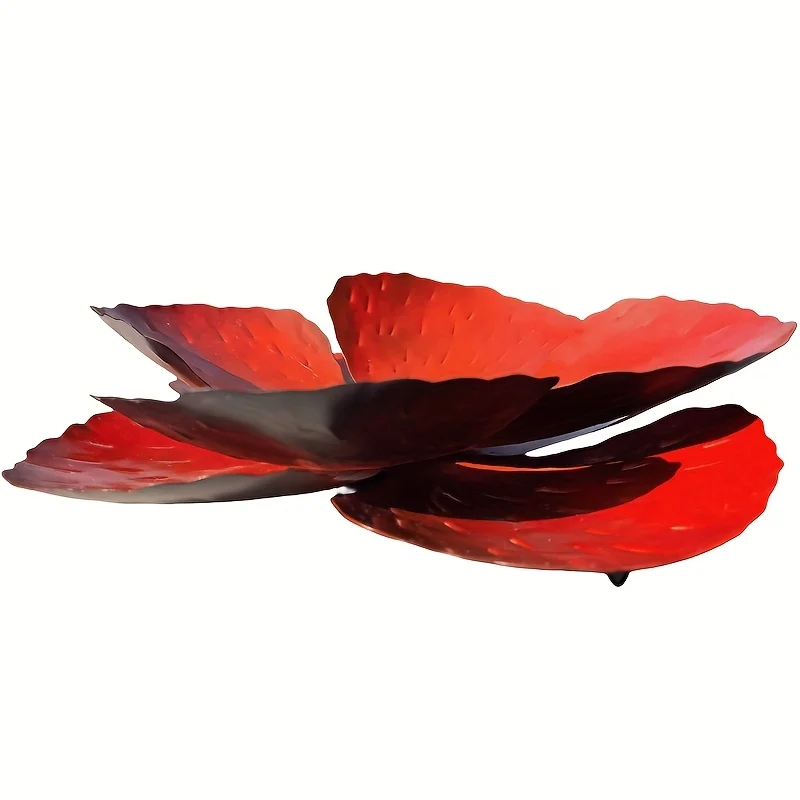 Set of 2 Giant Red Metal Poppy Flowers - Outdoor Wall/Fence Decor for Home, Garden, Spring & Summer Accents