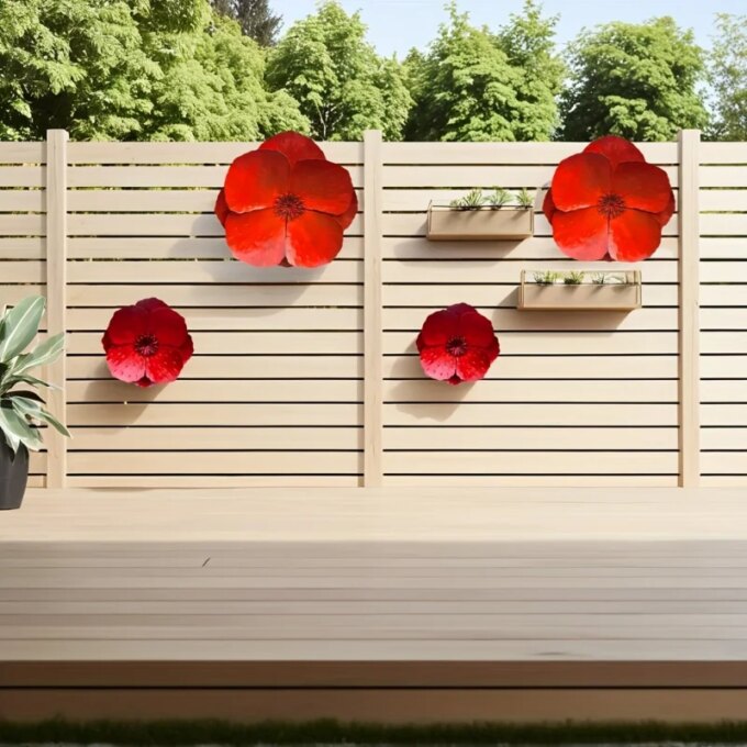 Set of 2 Giant Red Metal Poppy Flowers - Outdoor Wall/Fence Decor for Home, Garden, Spring & Summer Accents - Image 2