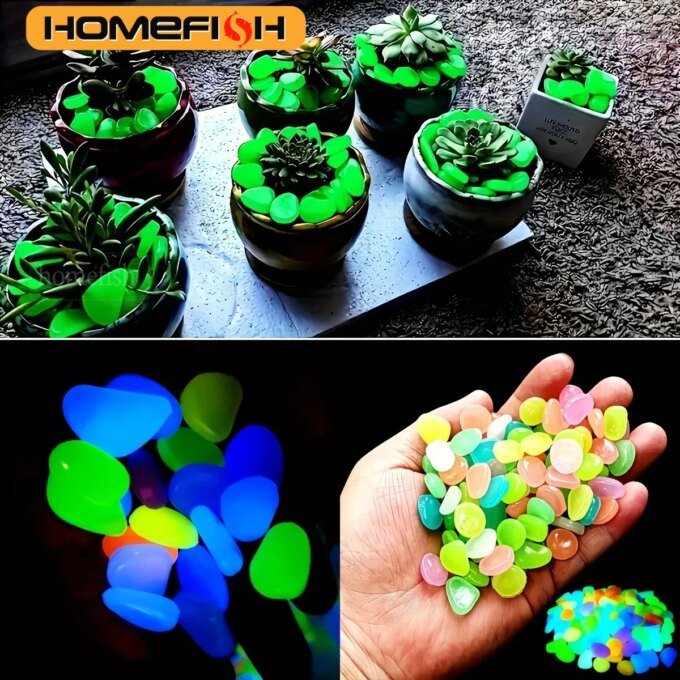 100pcs Glow In The Dark Pebbles Resin Luminous Stones For Landscape Garden Paths Potted Plants Parks Aquarium Decor - Image 4