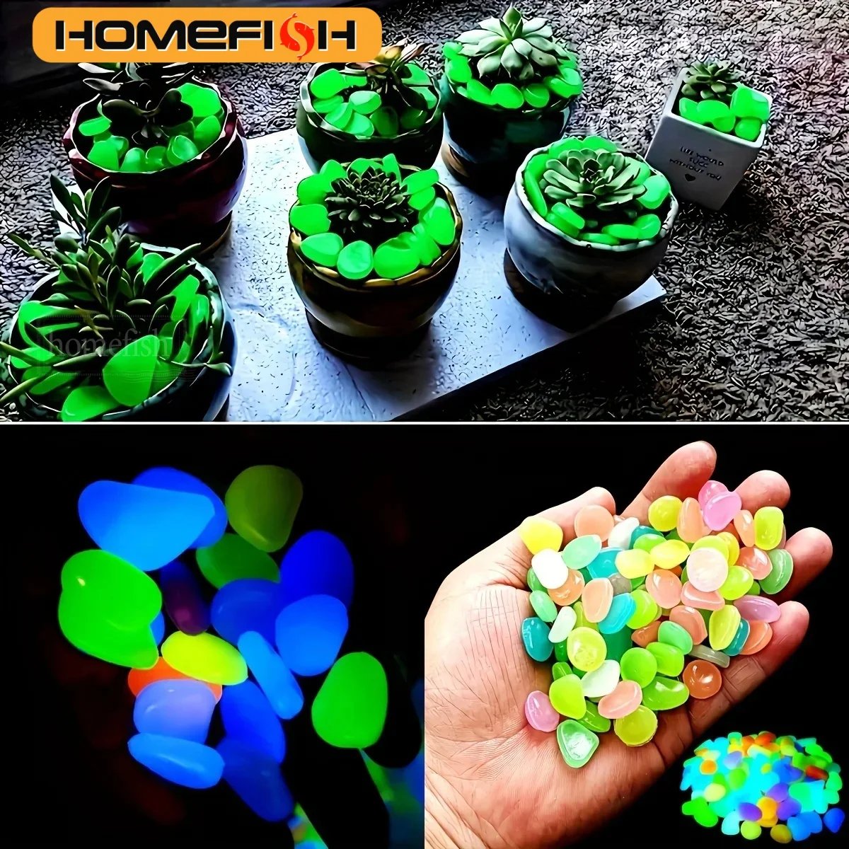 100pcs Glow In The Dark Pebbles Resin Luminous Stones For Landscape Garden Paths Potted Plants Parks Aquarium Decor