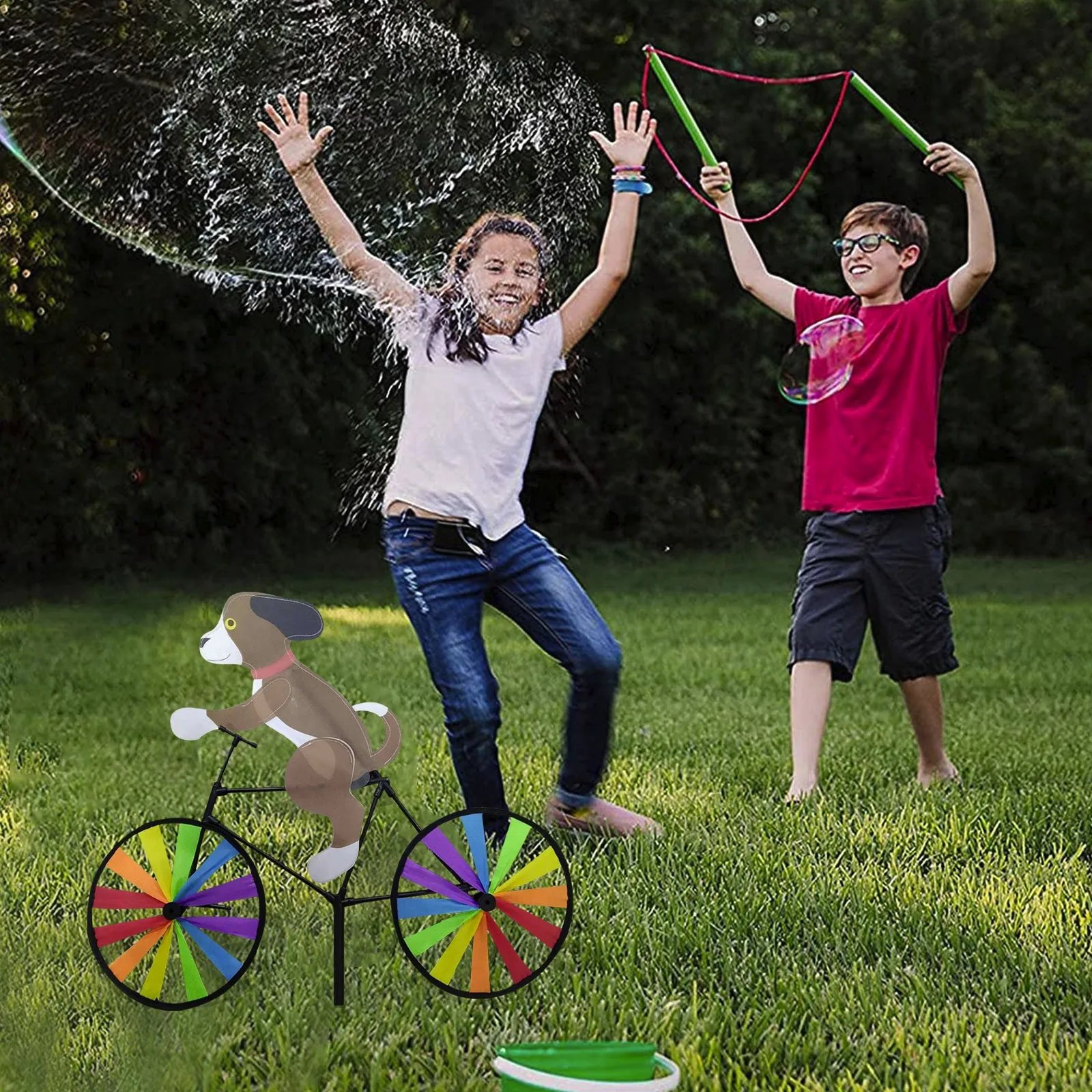 Animal Riding Three-dimensional Cartoon Modelling Windmill Creative Bicycle Wind Spinners Standing Pole Garden Yard Decoration