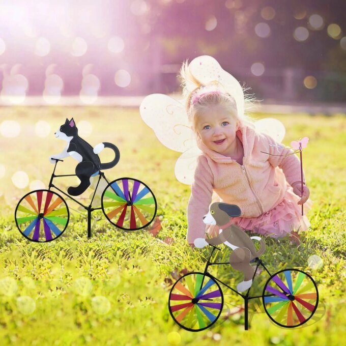 Animal Riding Three-dimensional Cartoon Modelling Windmill Creative Bicycle Wind Spinners Standing Pole Garden Yard Decoration - Image 4