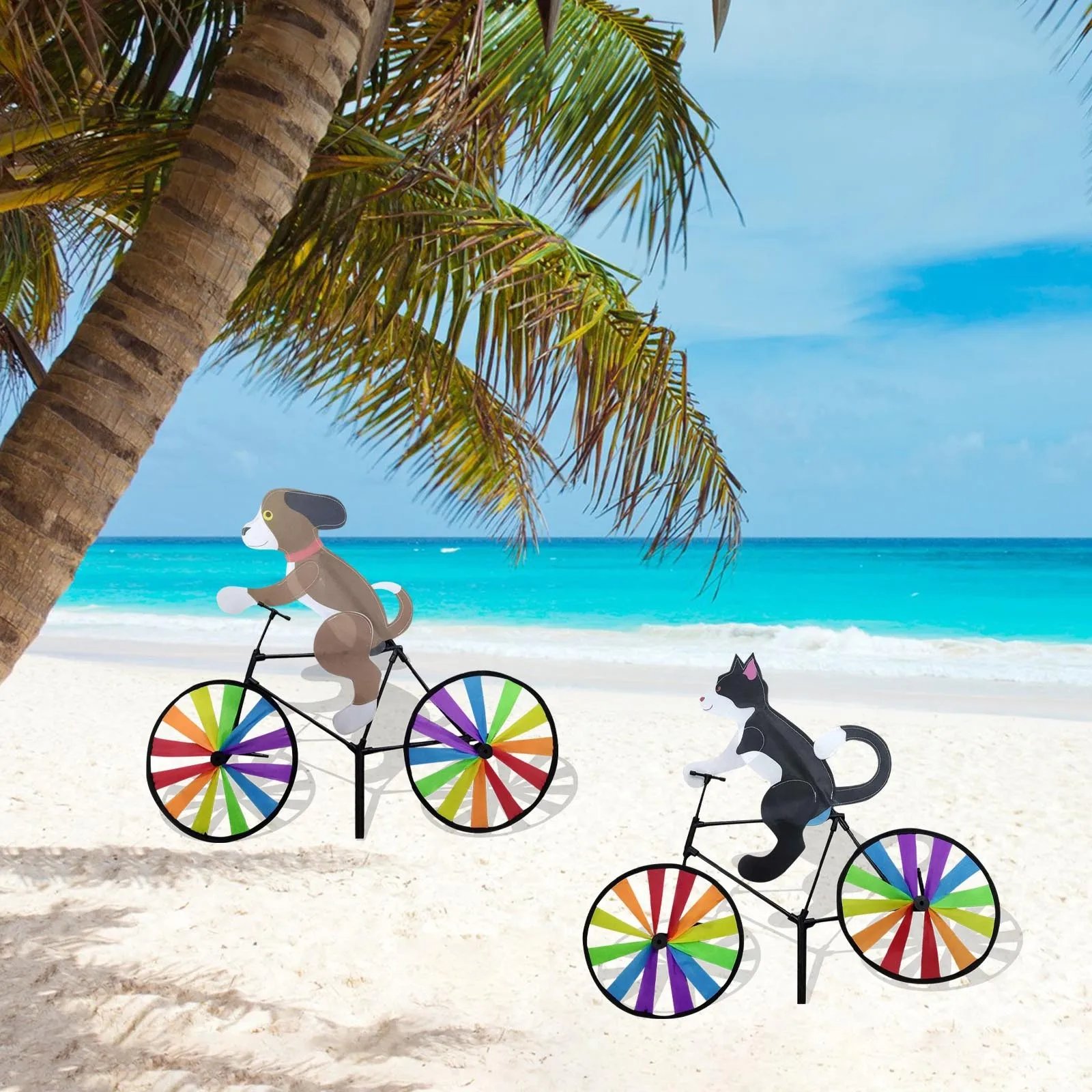 Animal Riding Three-dimensional Cartoon Modelling Windmill Creative Bicycle Wind Spinners Standing Pole Garden Yard Decoration