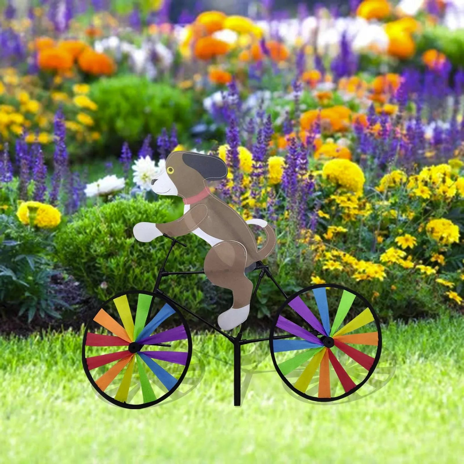 Animal Riding Three-dimensional Cartoon Modelling Windmill Creative Bicycle Wind Spinners Standing Pole Garden Yard Decoration