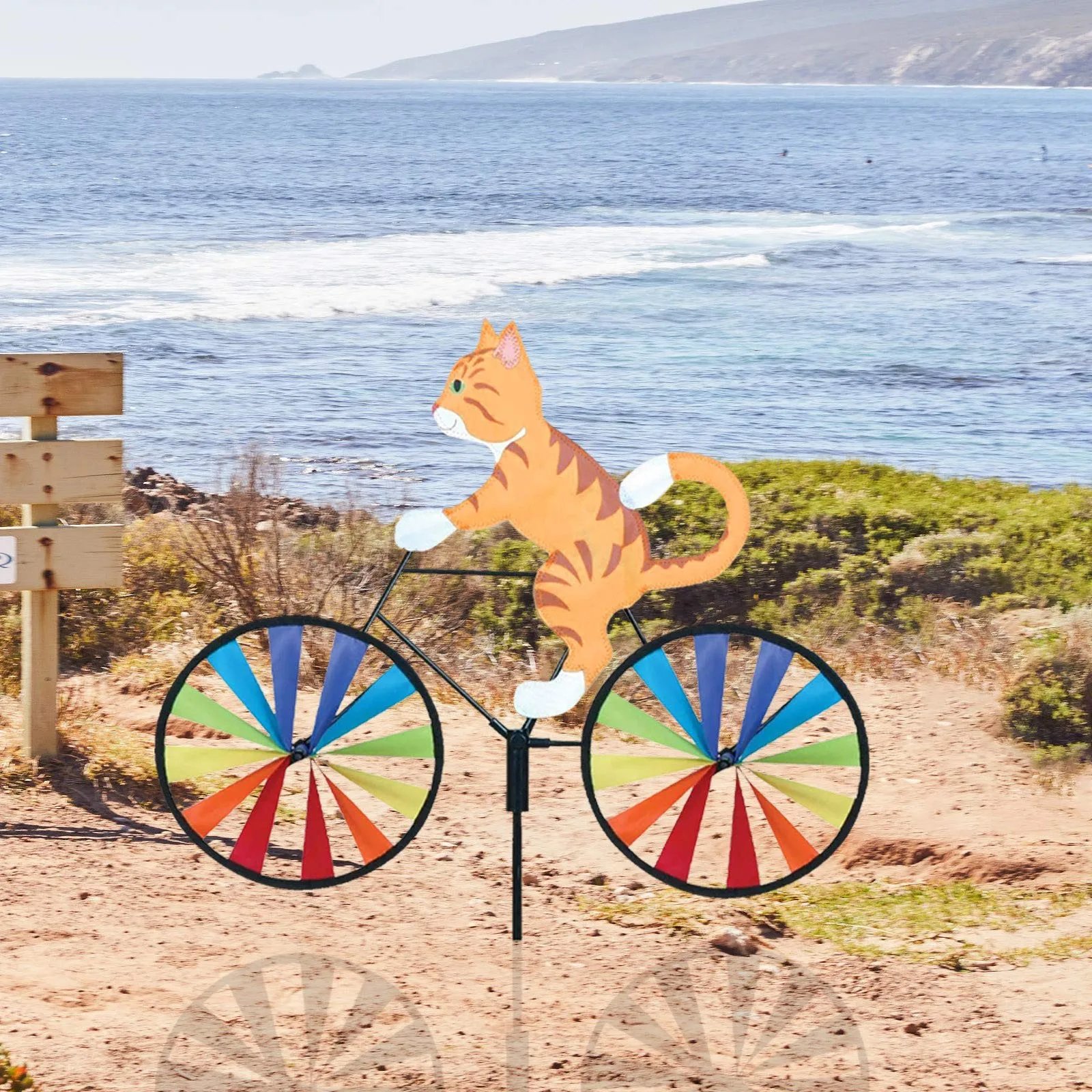 Animal Riding Three-dimensional Cartoon Modelling Windmill Creative Bicycle Wind Spinners Standing Pole Garden Yard Decoration