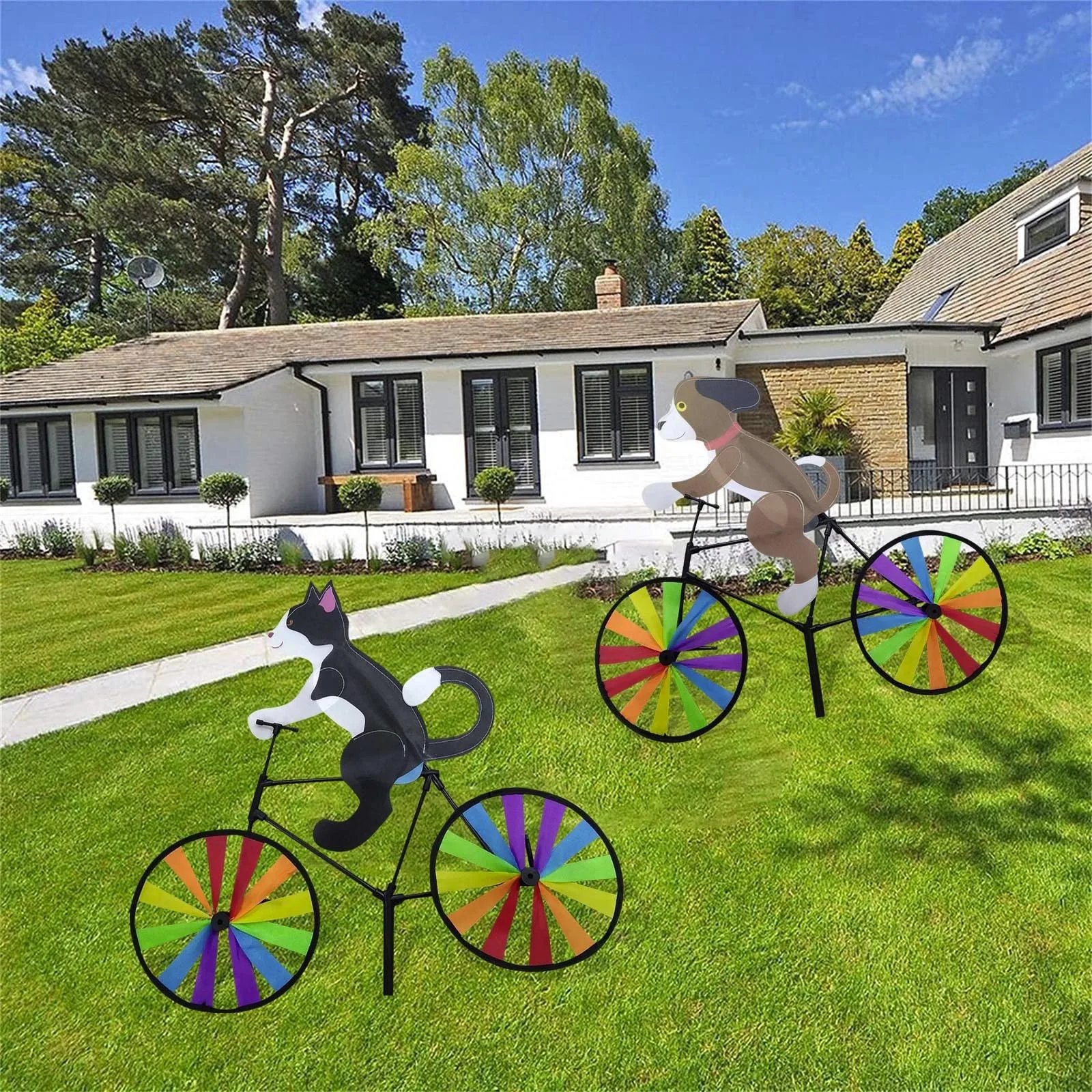 Animal Riding Three-dimensional Cartoon Modelling Windmill Creative Bicycle Wind Spinners Standing Pole Garden Yard Decoration