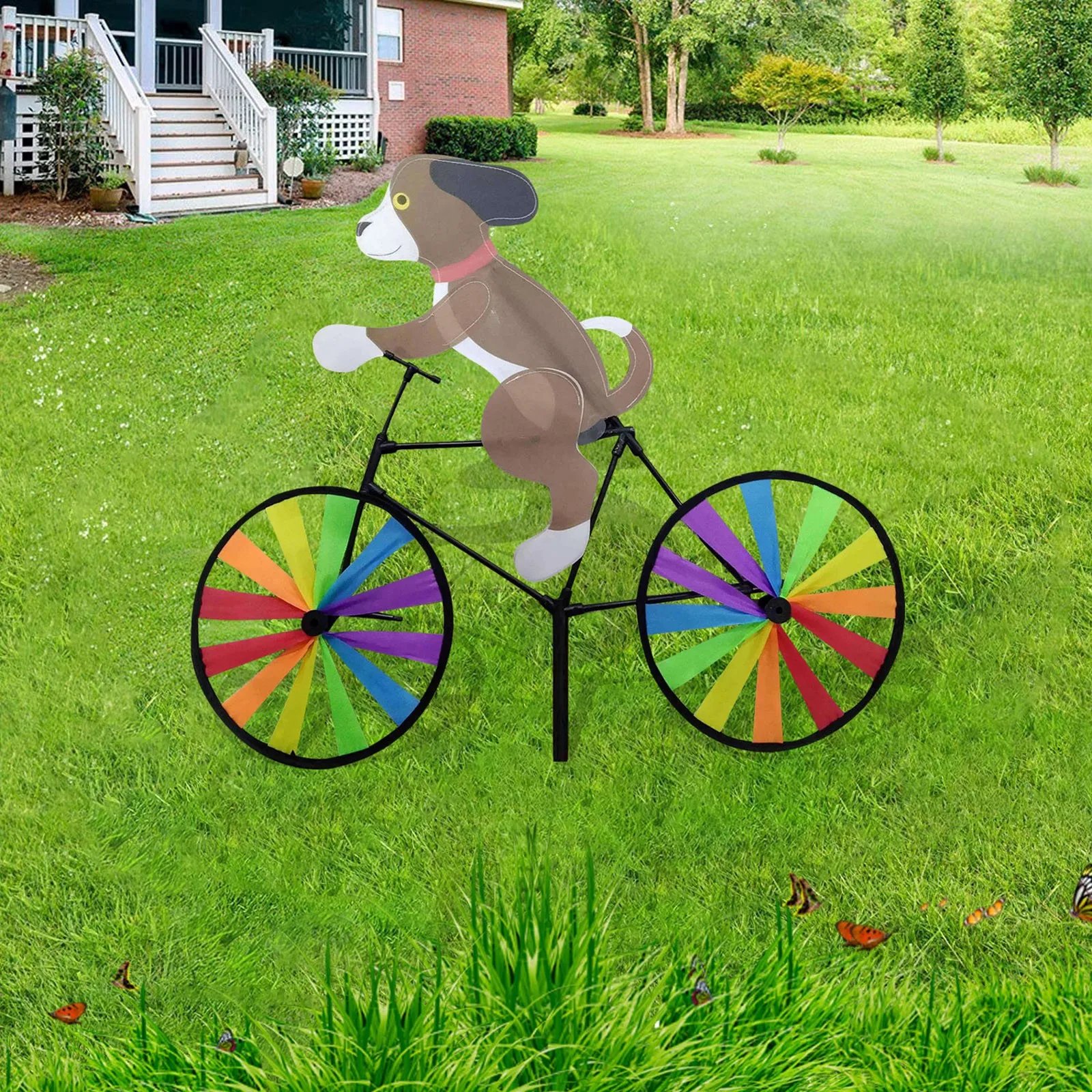 Animal Riding Three-dimensional Cartoon Modelling Windmill Creative Bicycle Wind Spinners Standing Pole Garden Yard Decoration