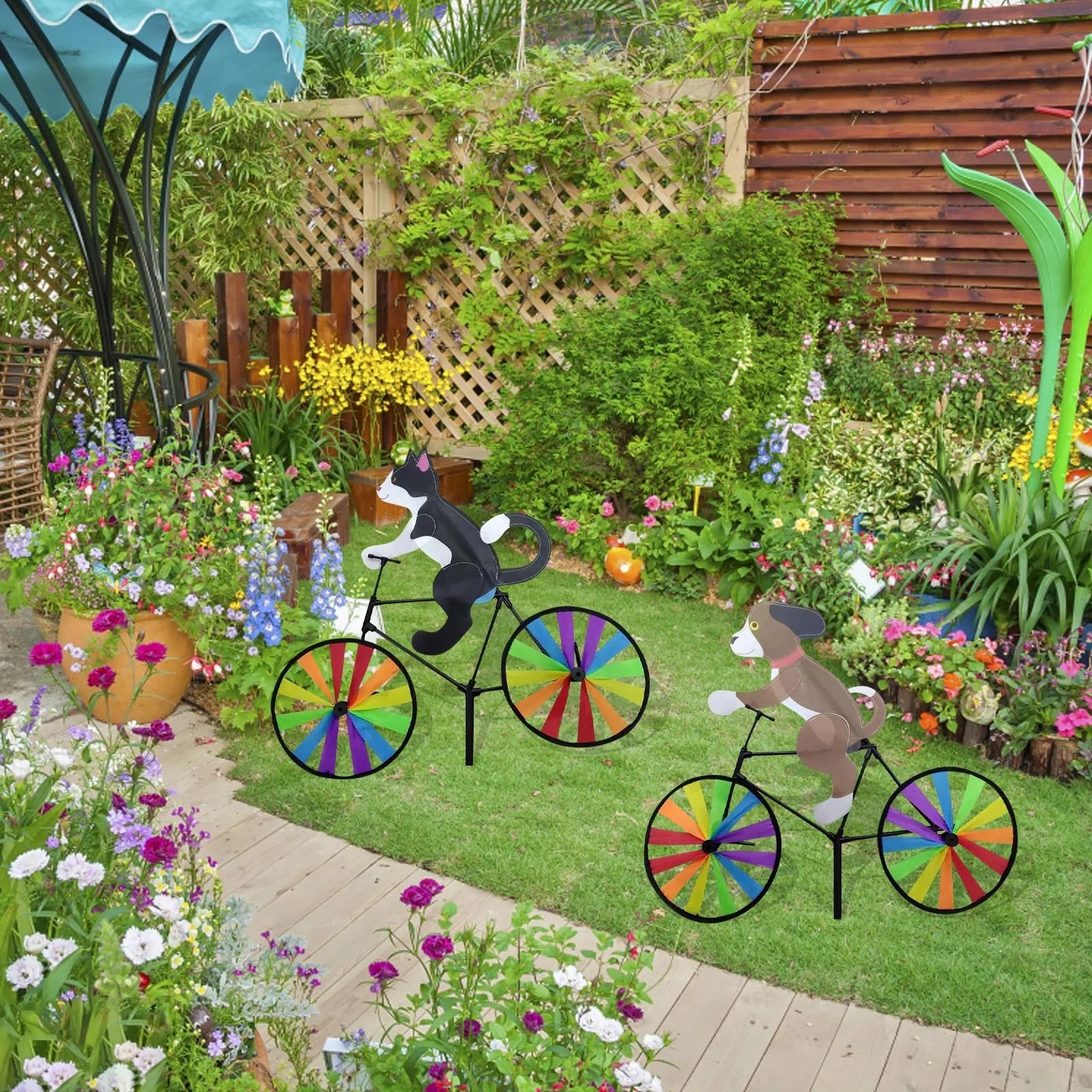 Animal Riding Three-dimensional Cartoon Modelling Windmill Creative Bicycle Wind Spinners Standing Pole Garden Yard Decoration