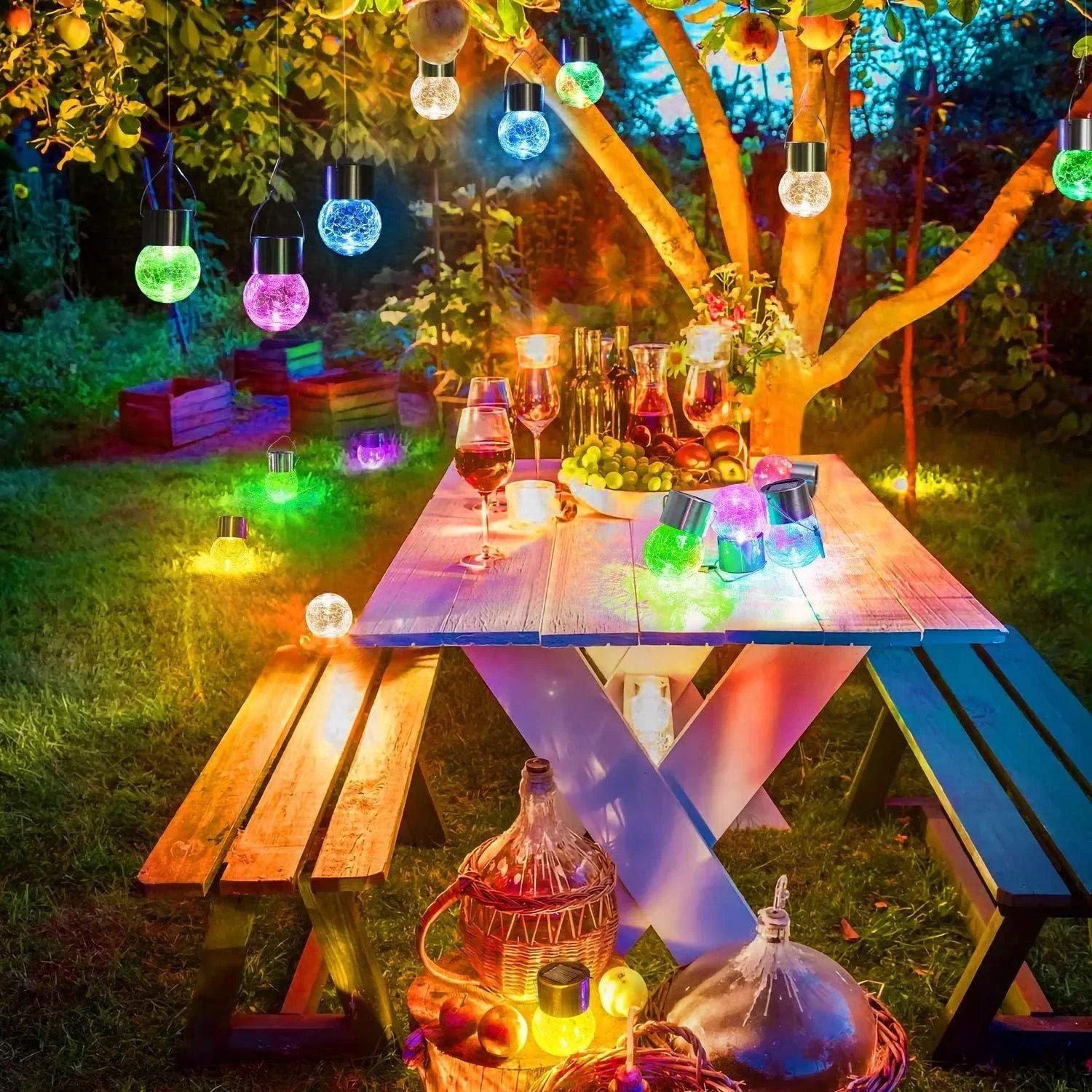 Artistic Cracked Glass Solar Lights Hanging LED Orbs Energy-Saving for Tree Branches & Porch Decorations Outdoor Lighting