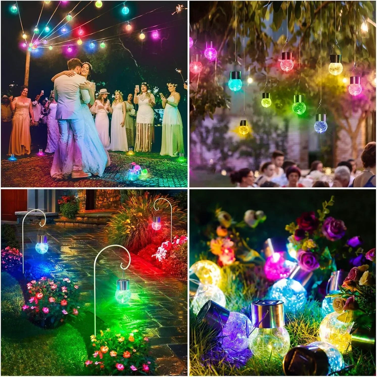 Artistic Cracked Glass Solar Lights Hanging LED Orbs Energy-Saving for Tree Branches & Porch Decorations Outdoor Lighting