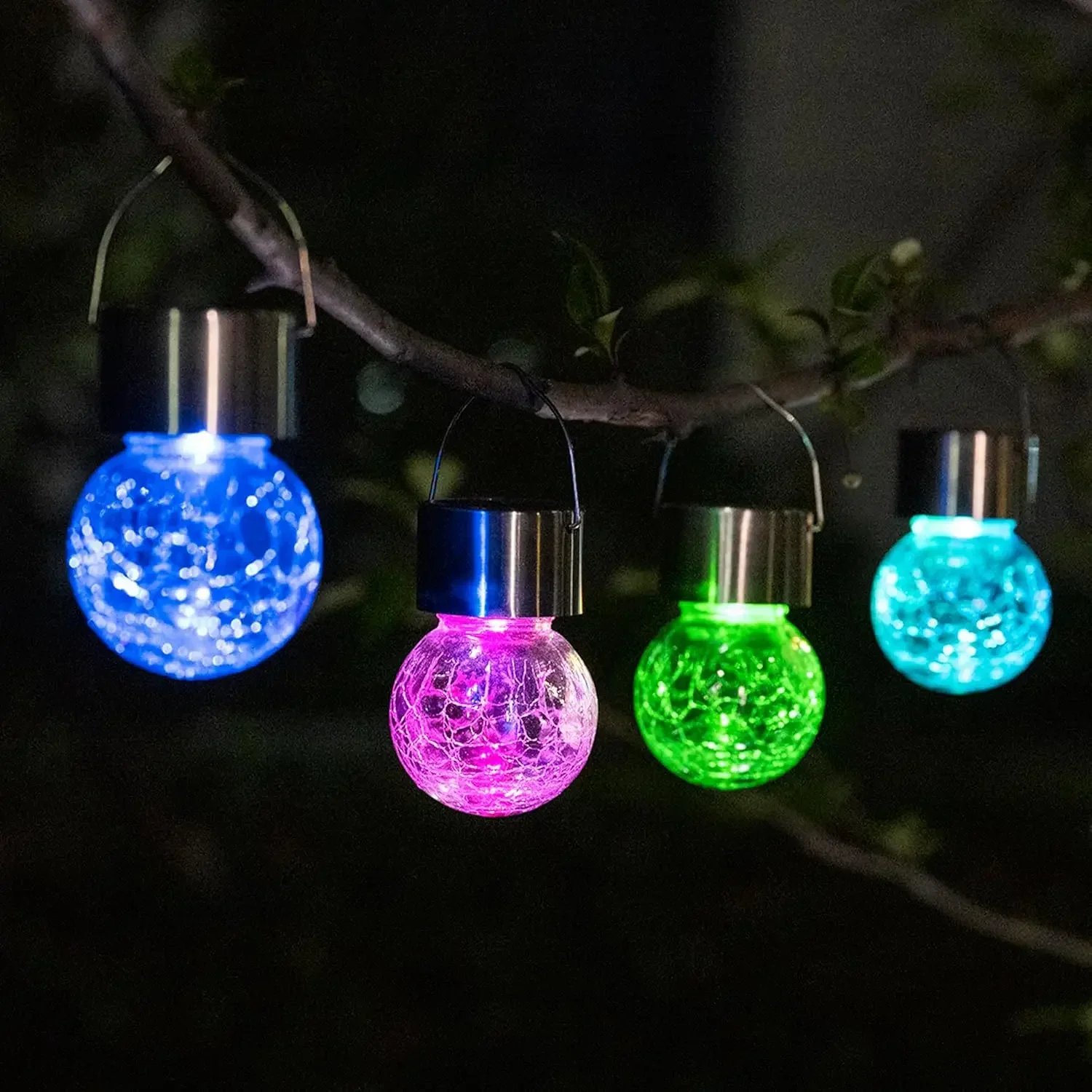Artistic Cracked Glass Solar Lights Hanging LED Orbs Energy-Saving for Tree Branches & Porch Decorations Outdoor Lighting