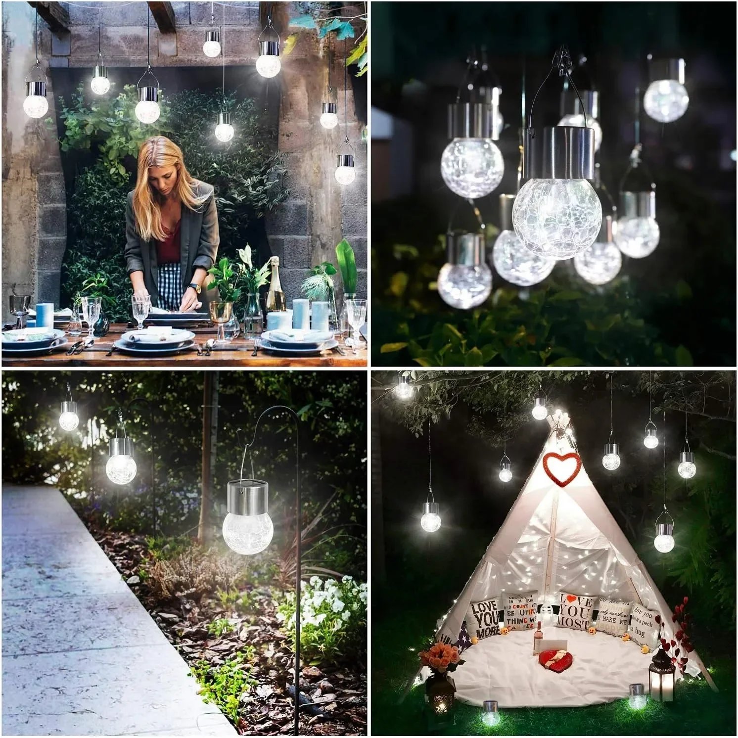 Artistic Cracked Glass Solar Lights Hanging LED Orbs Energy-Saving for Tree Branches & Porch Decorations Outdoor Lighting